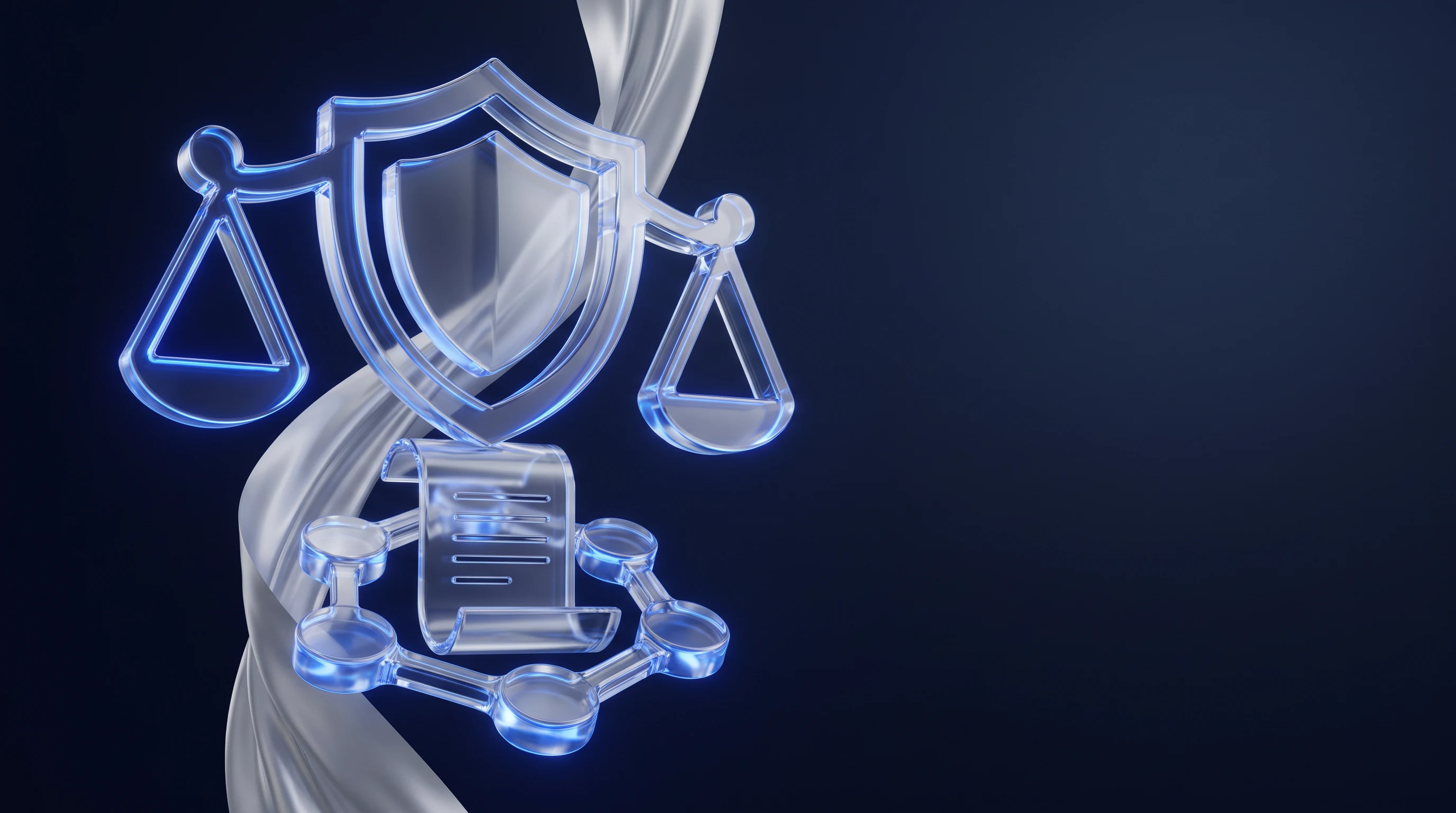 Glass shield and scales representing principled finance